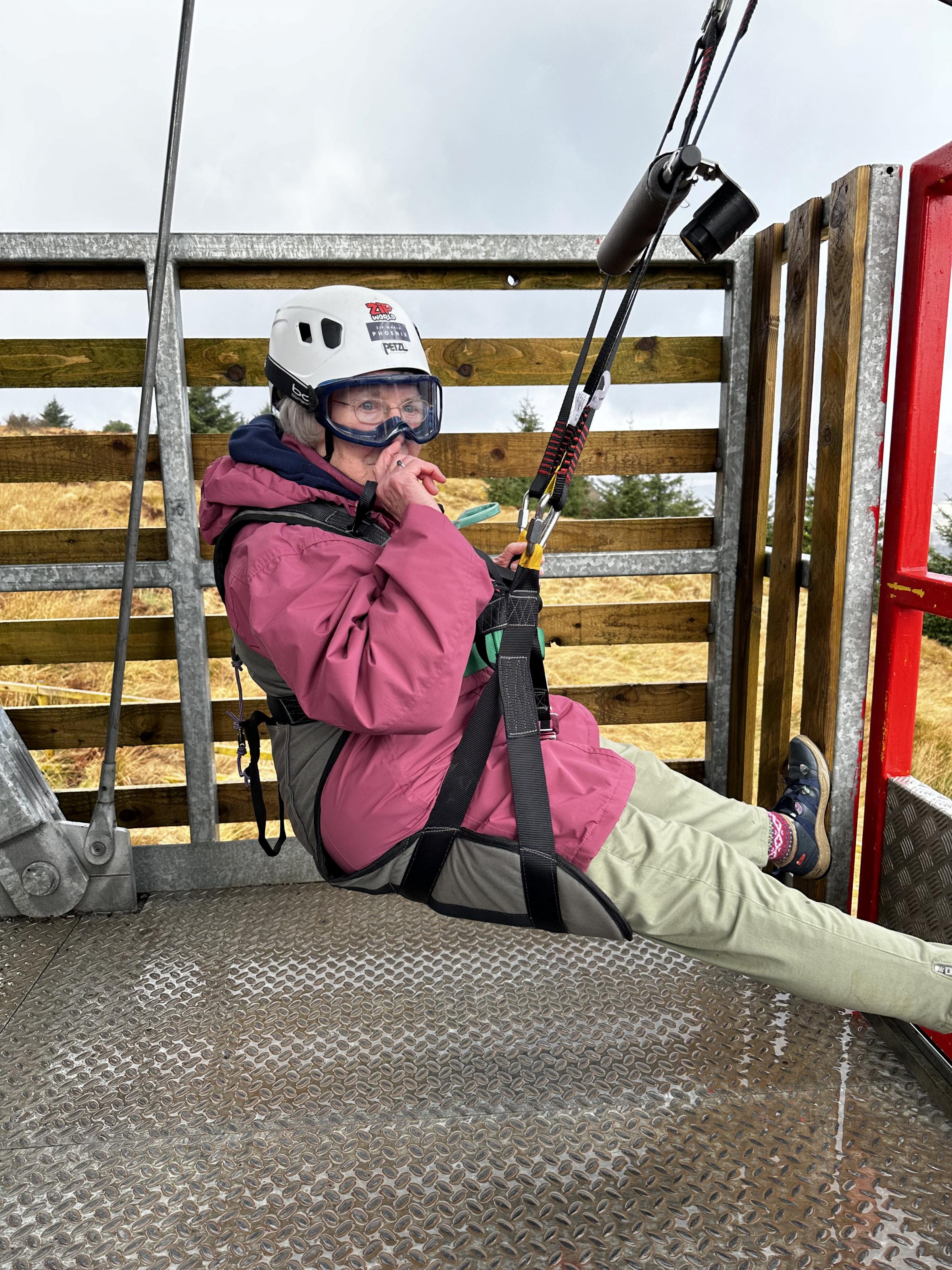 Margaret Carroll, 91, doing worlds fastest zipwire. Image: SWNS