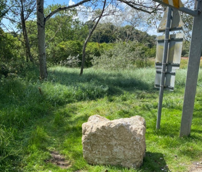 Stone Placed To Stop Camper Vans Going Round The Height Barrier Into The Aberlleinio (Also Known Locally As Lleiniog) Carpark (Ioacc) Image